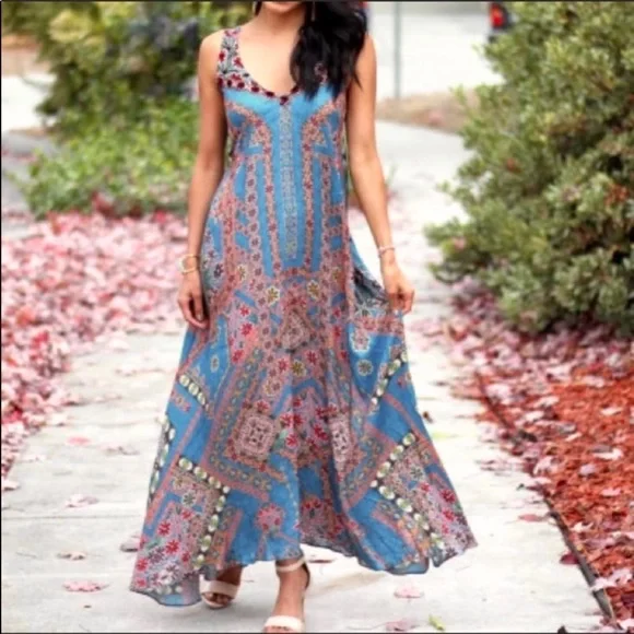 Anthropologie Hemant & Nandita Zarna Maxi Dress Teal S - Picture 1 of 15
